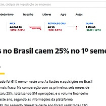 Fuses e aquisies no Brasil caem 25% no 1 semestre, diz TTR